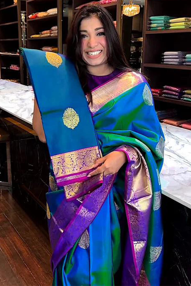 Pure Kanjivaram Soft Silk Saree in Royal Peacock Style