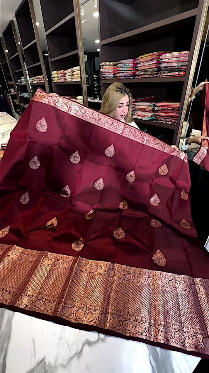 Elegant Wine Soft Silk Saree With Evocative Blouse Piece