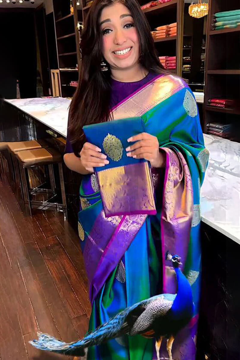 Pure Kanjivaram Soft Silk Saree in Royal Peacock Style