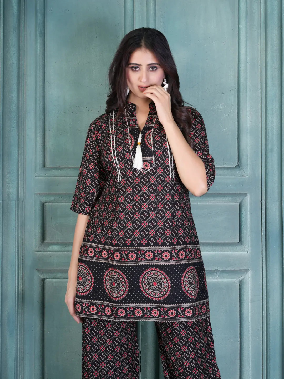 Black Rayon Printed Co-ord Set