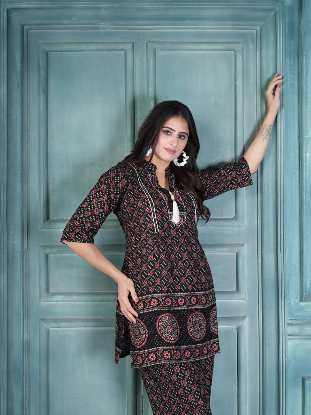 Black Rayon Printed Co-ord Set