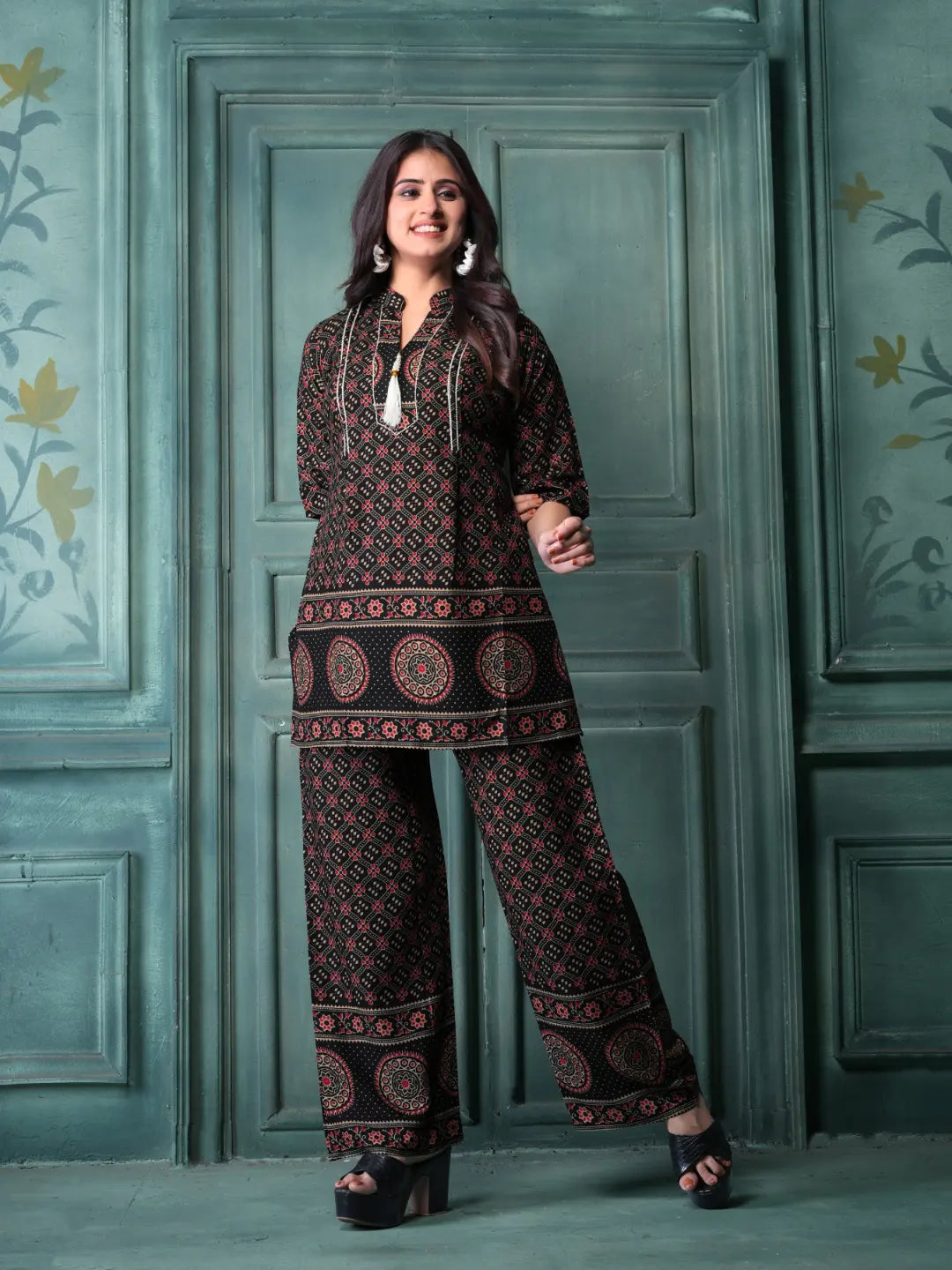 Black Rayon Printed Co-ord Set