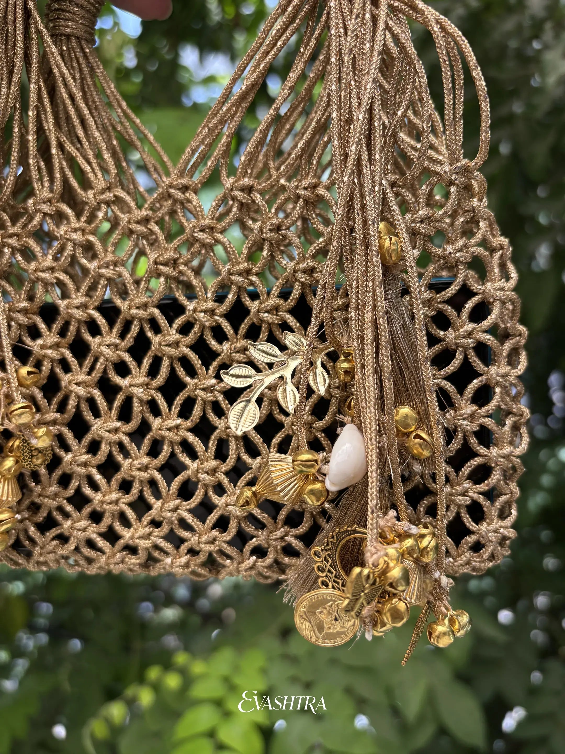 The Heritage Gold Macramé Charms Mobile Bag