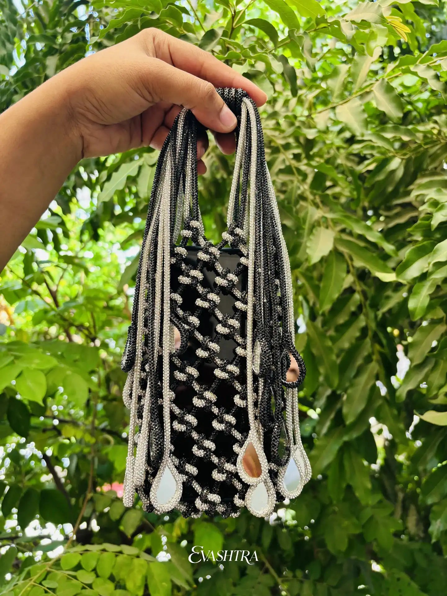 Black & Silver Rhinestone with Teardrop Mirrors