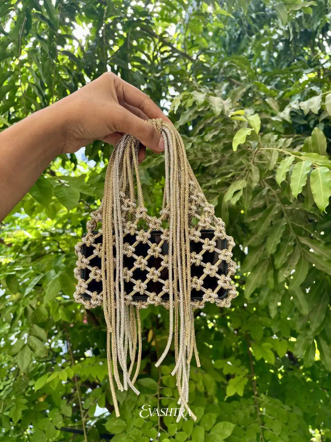 Silver & Gold Mix Horizontal Rhinestone Mobile Bag