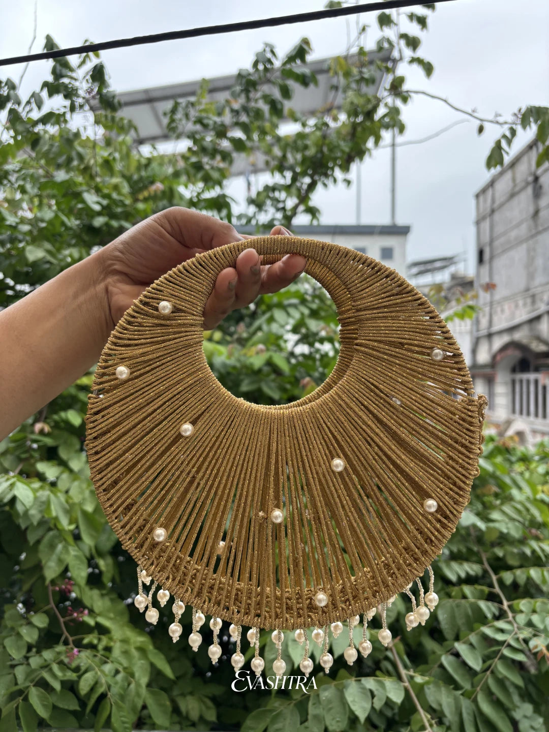 Golden Metallic Handcrafted Circular Purse