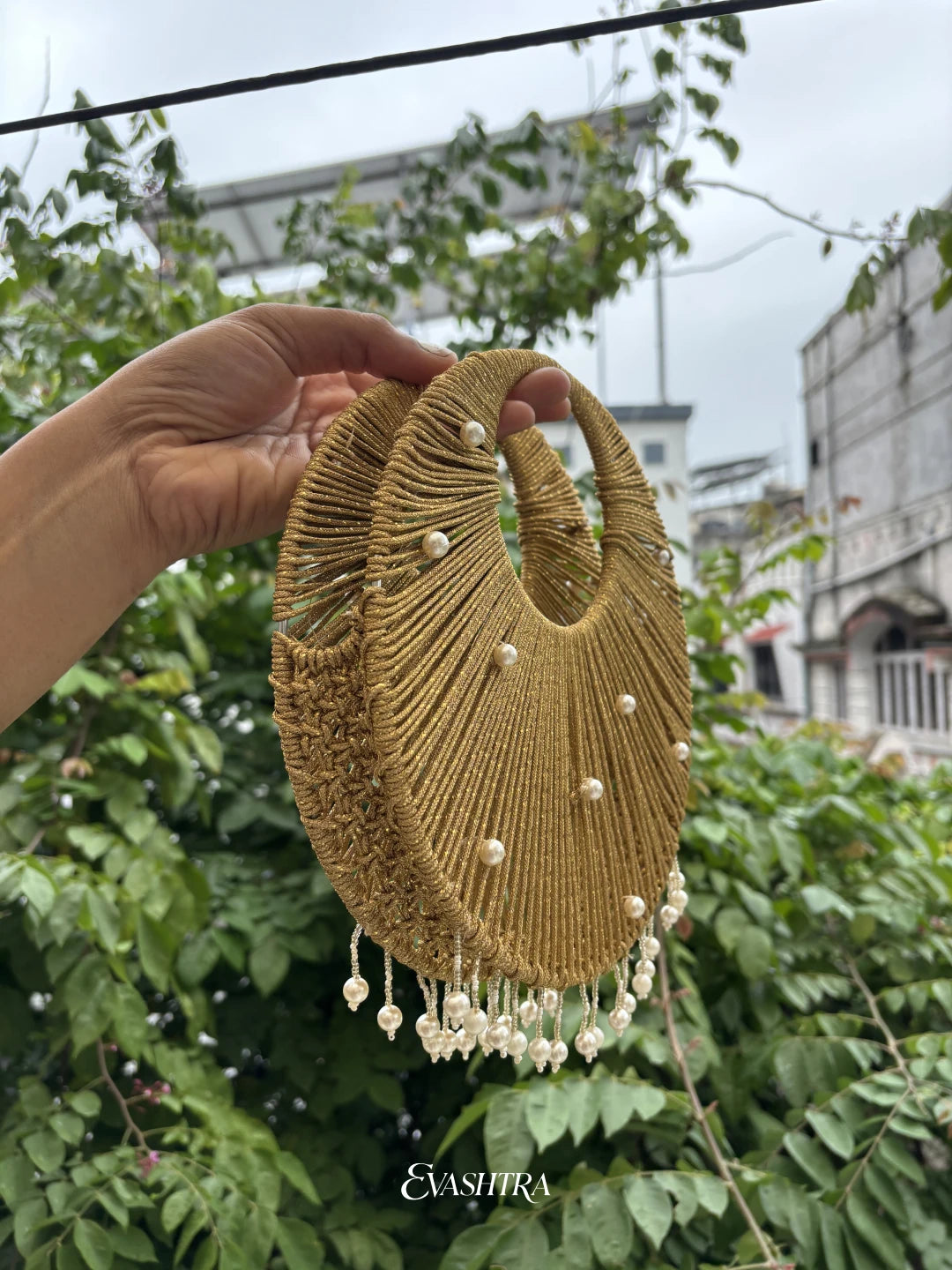 Golden Metallic Handcrafted Circular Purse