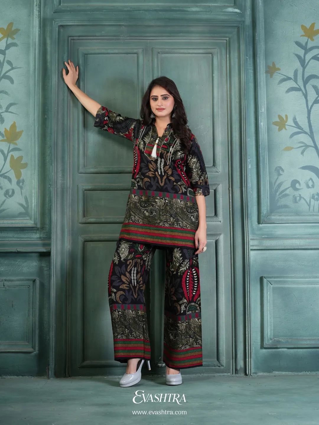 Black Flower Rayon Printed Co-ord Set