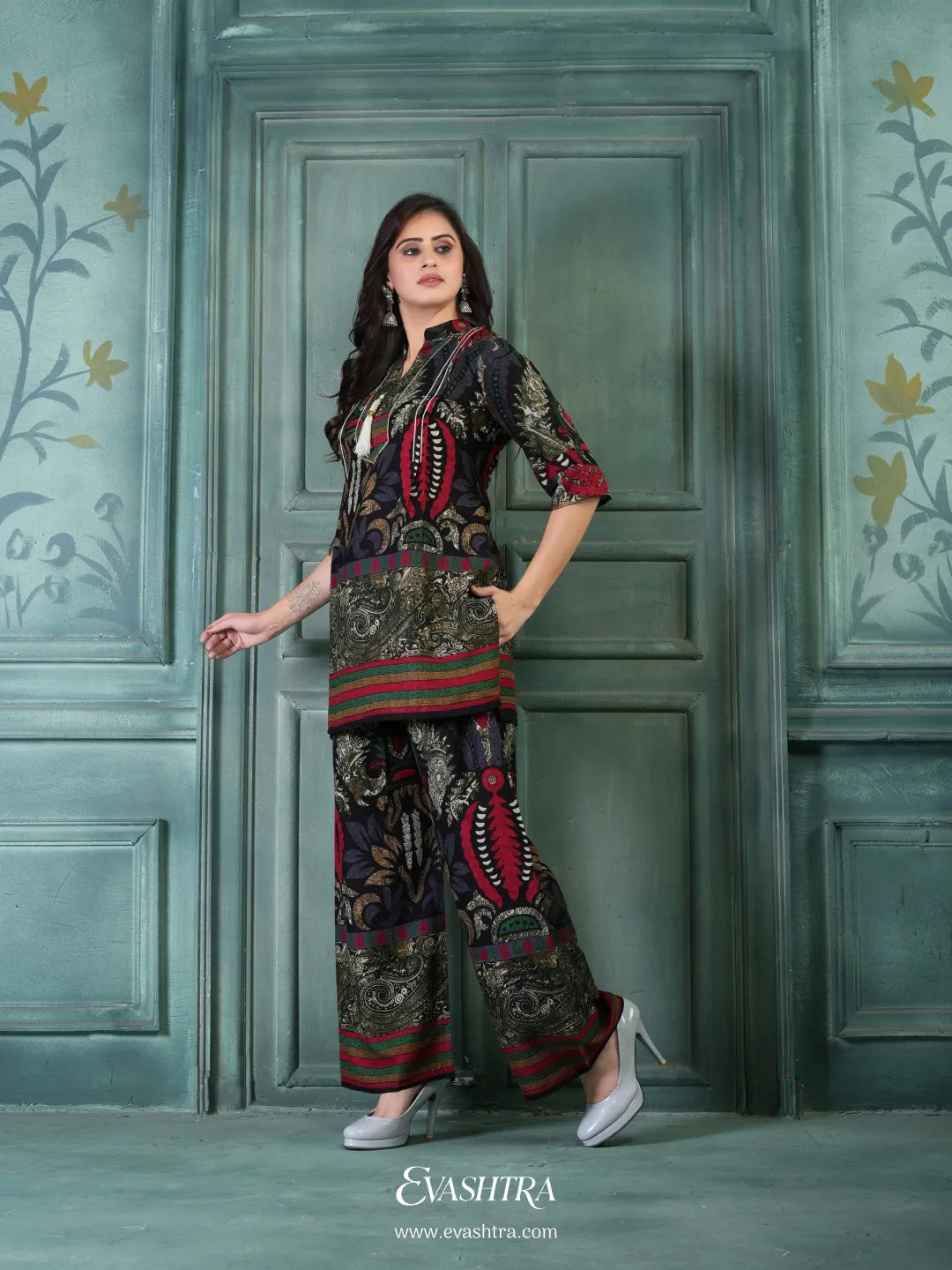 Black Flower Rayon Printed Co-ord Set