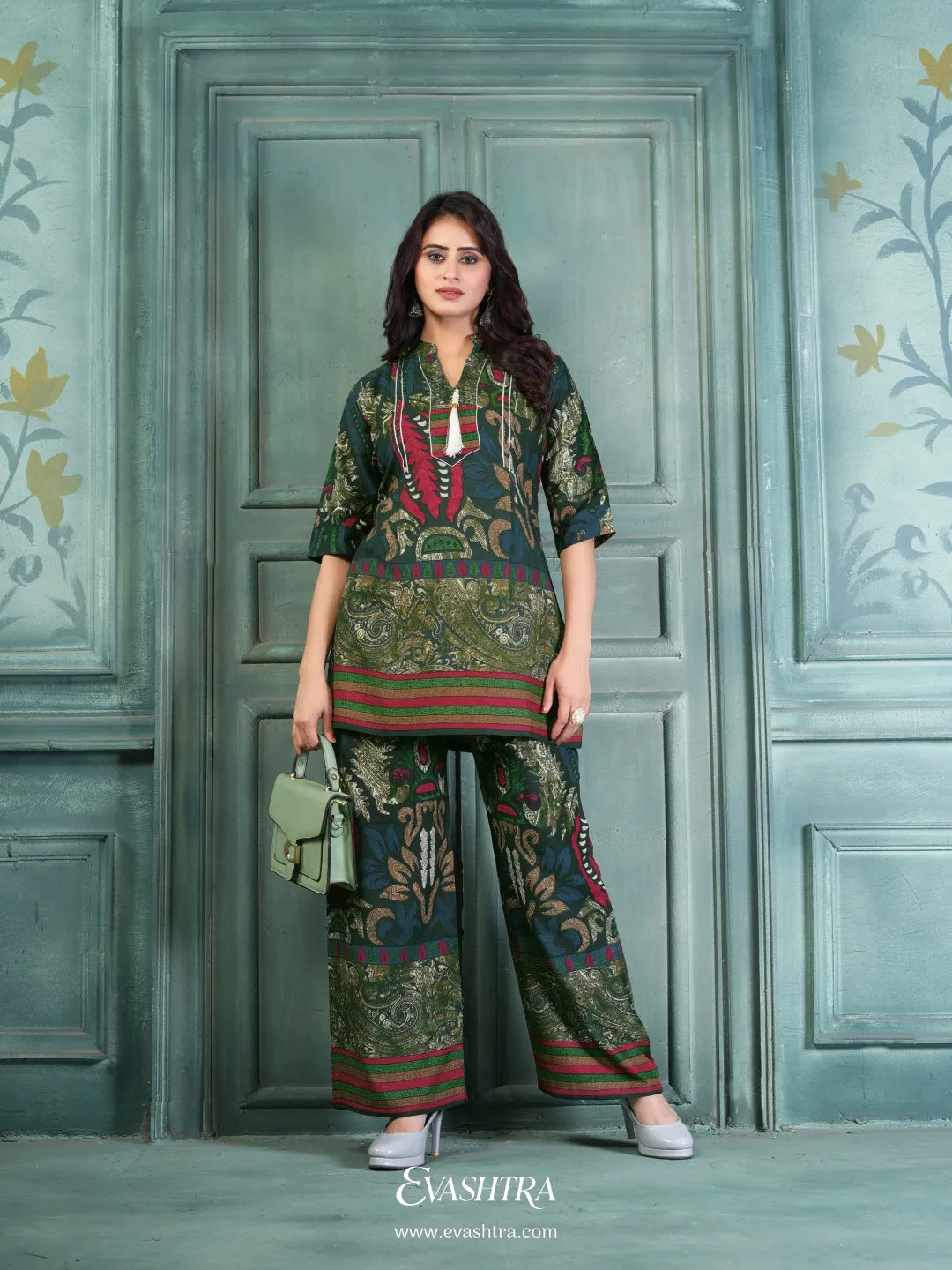 Green Rayon Printed Co-ord Set