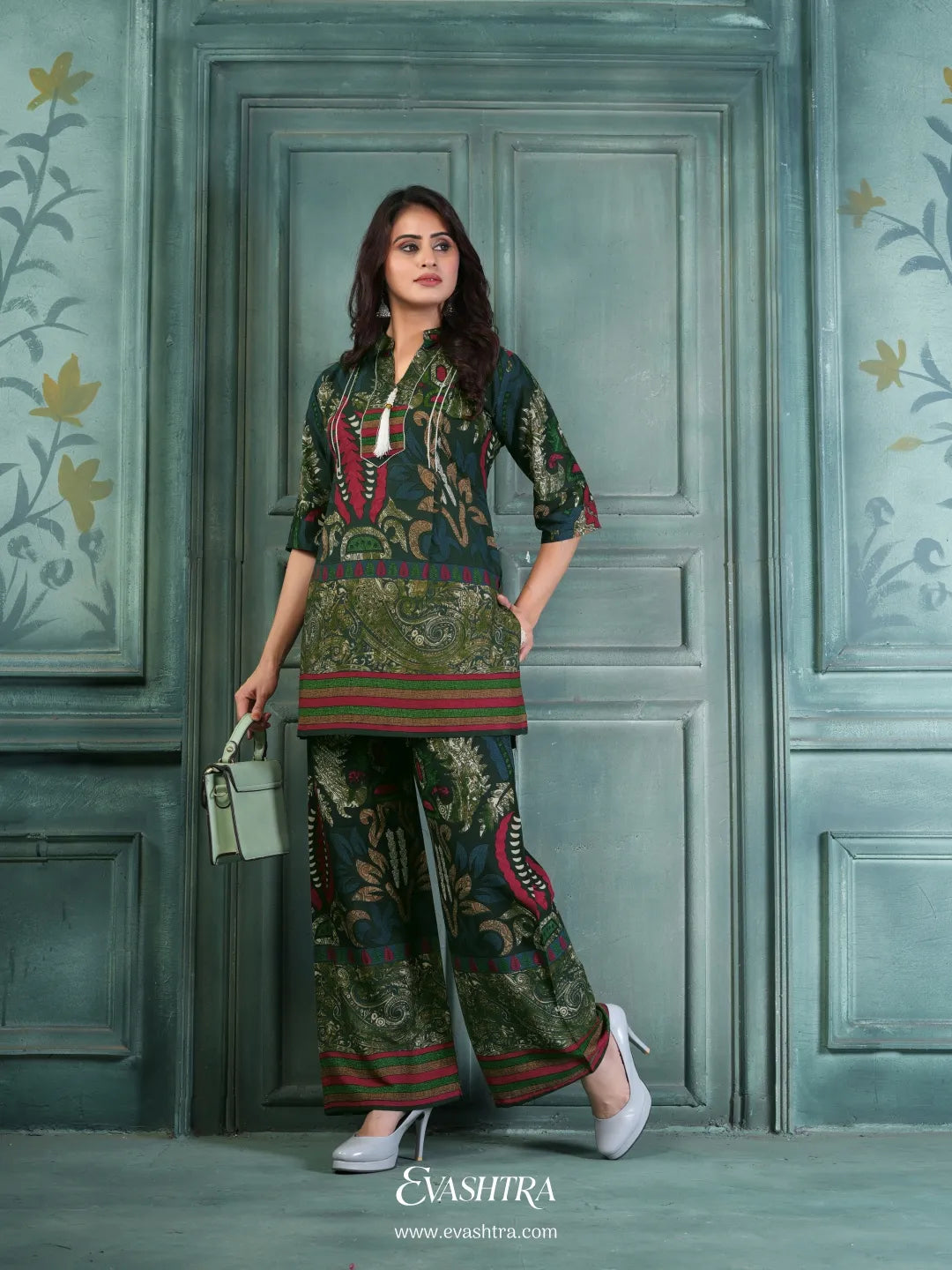 Green Rayon Printed Co-ord Set