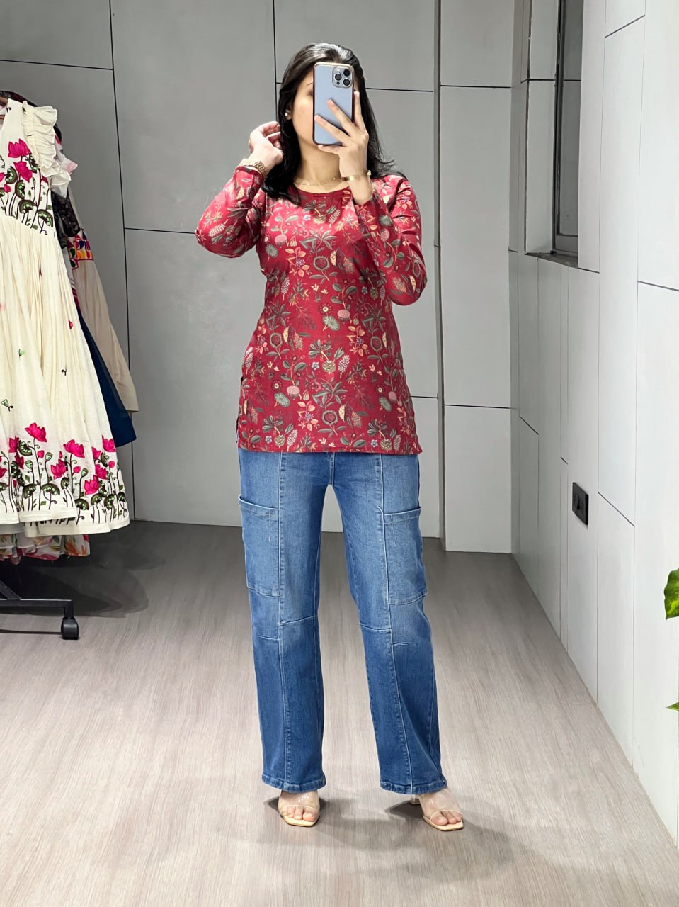 Maroon Floral Sleeved Kurtis