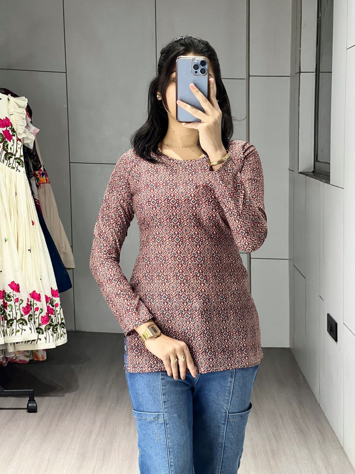 Rose Gold Floral Sleeved Kurtis