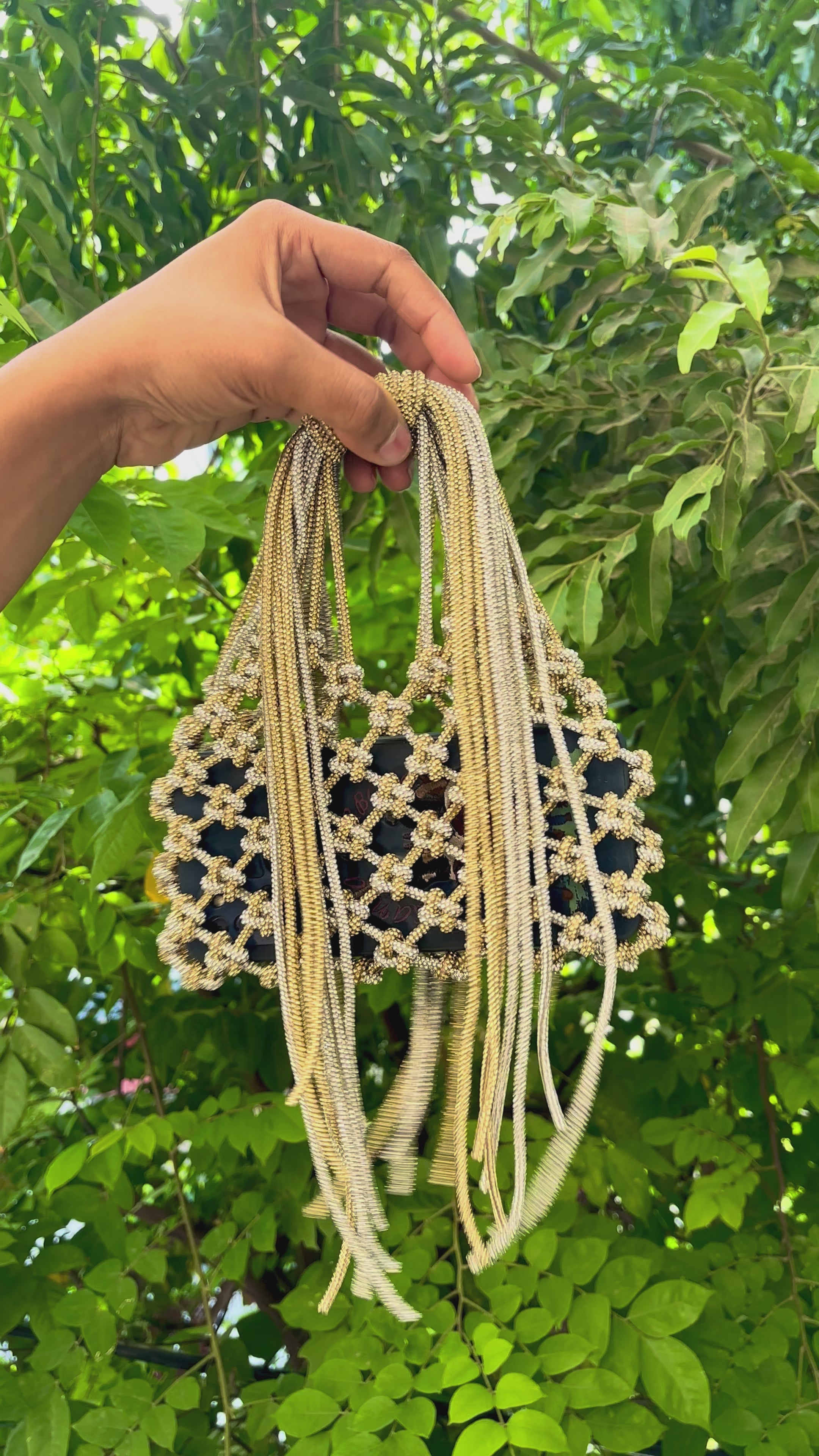 Silver & Gold Mix Horizontal Rhinestone Mobile Bag