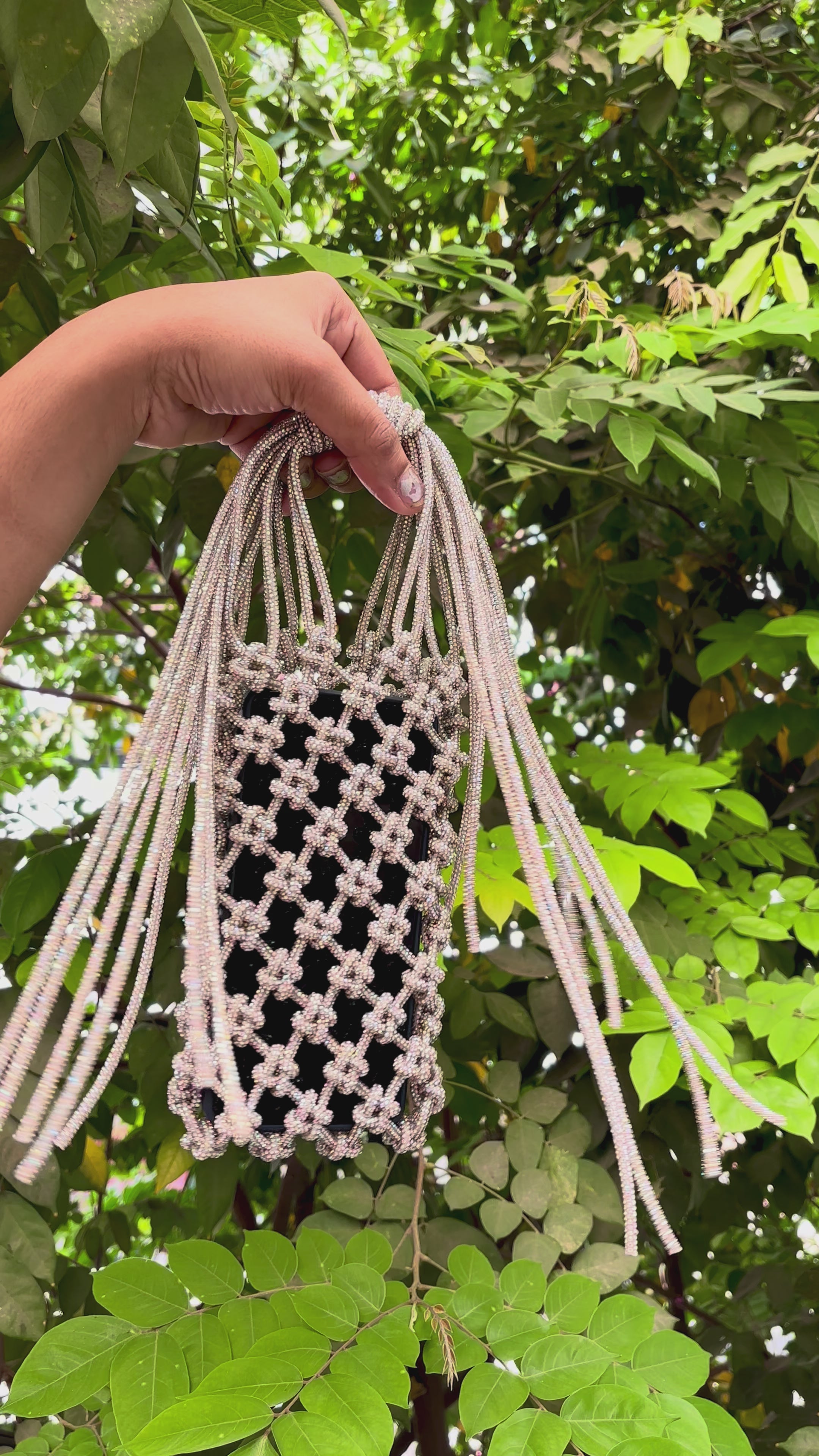 Rainbow Rhinestone Handwoven Mobile Bag