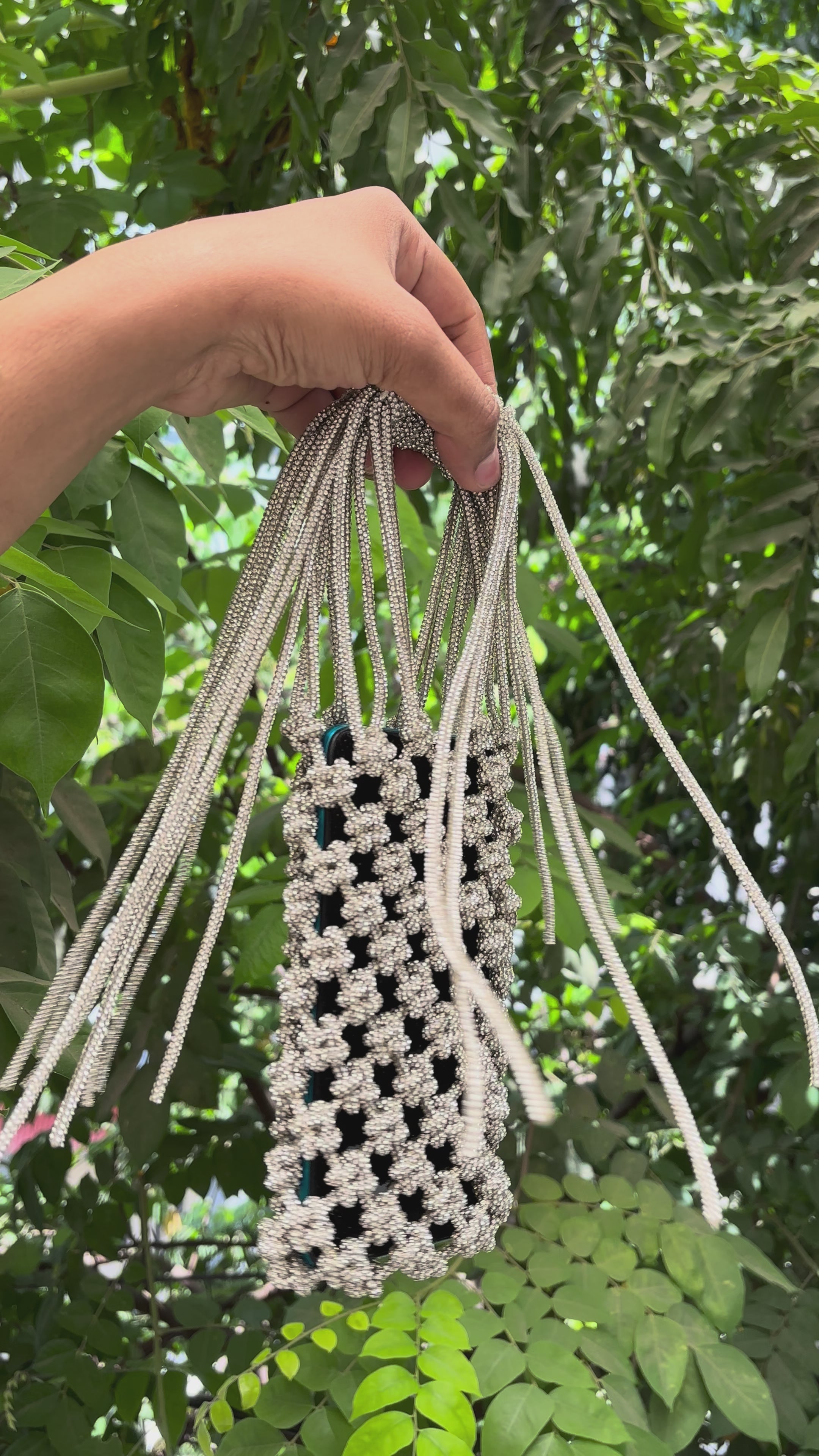 Silver Rhinestone Mobile Bag
