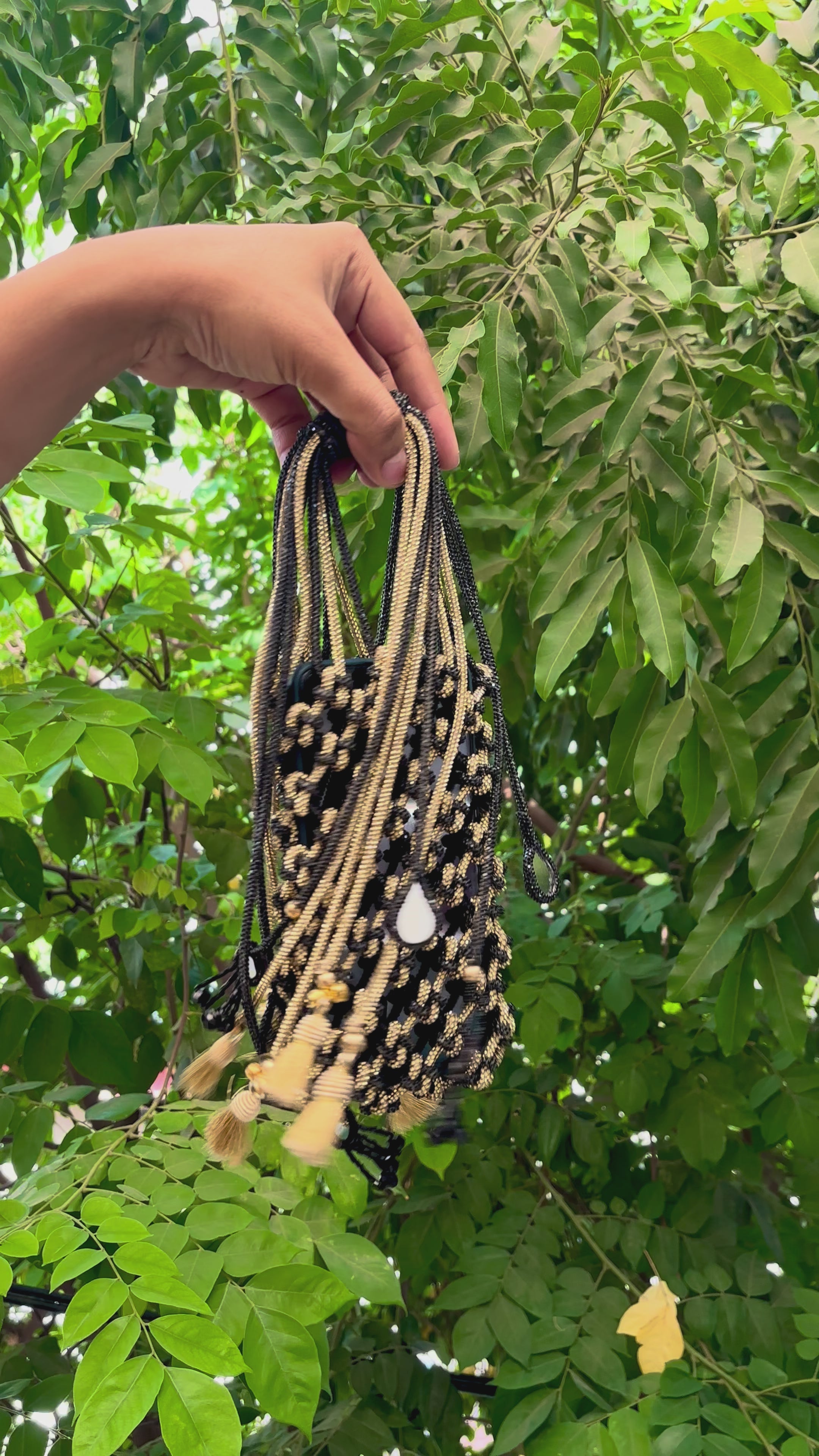 Black & Gold Rhinestone with Teardrop Mirrors & Tassels